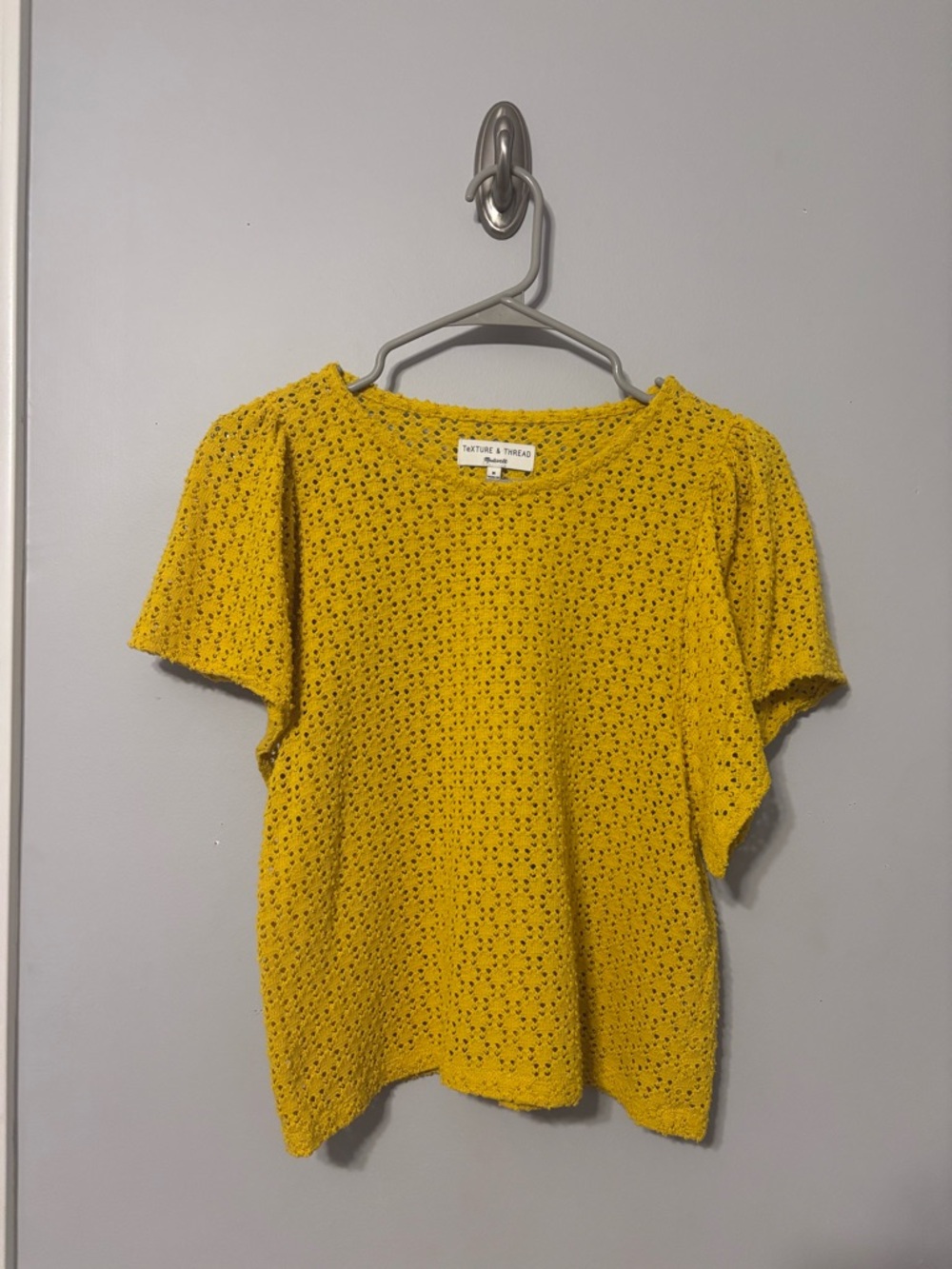Madewell Mustard Crochet Short Sleeve Top